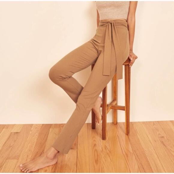 NWT REFORMATION Kassie Butterscotch Ribbed Front Tie Pants Size Large Loungewear - Picture 1 of 10